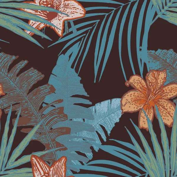 Printvector Image Open Texture Jungle Exotic Flowers Tropical Thicket —  Vetores de Stock