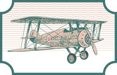vector image of an old aviation biplane in the style of an old vintage retro postcard