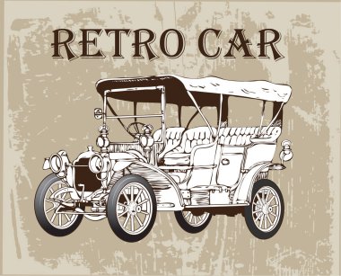 Vector image of an old retro car in the style of old vintage retro postcards