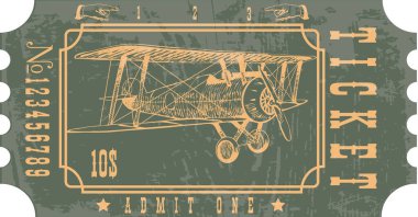vector image of an airplane ticket in a vintage style with an image of an old glider