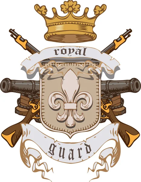 Vector Image Coat Arms Royal Guard Vintage Engraving Style — Vettoriale Stock