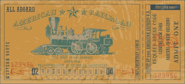 Vektorový Obraz Staré Vintage Americké Západní Železniční Jízdenky — Stockový vektor