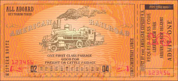 Vector Image Old Vintage American Western Rail Train Ticket —  Vetores de Stock