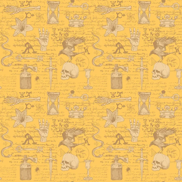 Векторное Изображение Бесшовной Текстуры Виде Алхимической Формулы Зашифрованными Символами Стиле — стоковый вектор