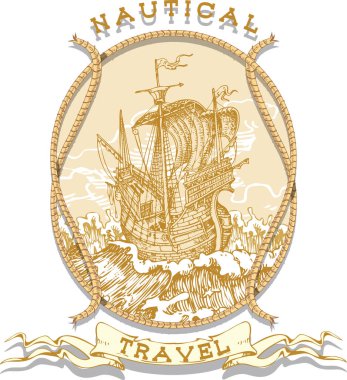 vector image of the emblem of sea voyages, regattas, cruises in the style of retro graphic line art