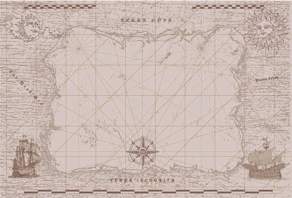 Векторное Изображение Старой Морской Карты Стиле Средневековых Гравюр — стоковый вектор