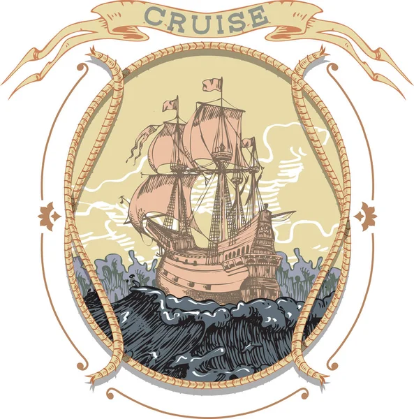 Vector Image Emblem Sea Voyages Regattas Cruises Style Retro Graphic — Stock Vector