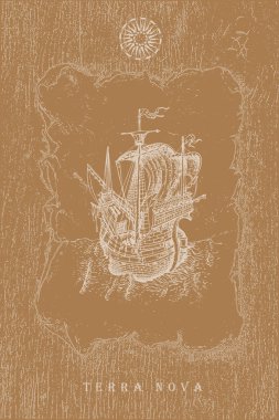 vector image of a vintage caravel in old engraving style