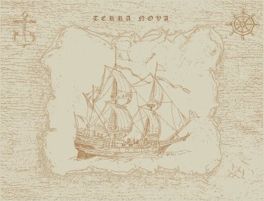 vector image of a vintage caravel in old engraving style