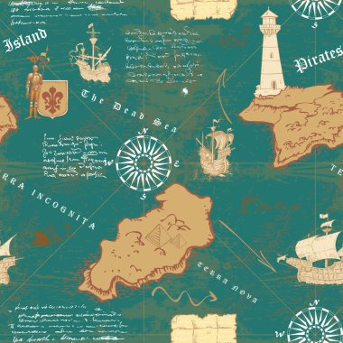 Kaptan 'ın günlüğünün kabartma çiziminin ortaçağ denizcilik sitilindeki kusursuz dokusunun vektör görüntüsü