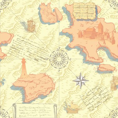 vector image of ancient nautical chart of sea routes of medieval ships	