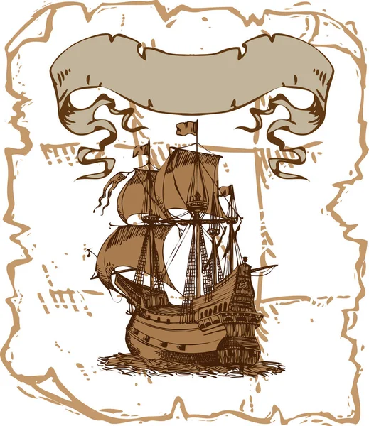 Vector Image Vintage Caravel Old Engraving Style — Vettoriale Stock