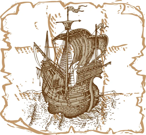 Vector Image Vintage Caravel Old Engraving Style — Vector de stock