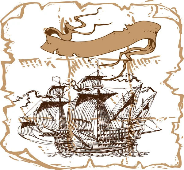 Vector Image Vintage Caravel Old Engraving Style — Wektor stockowy