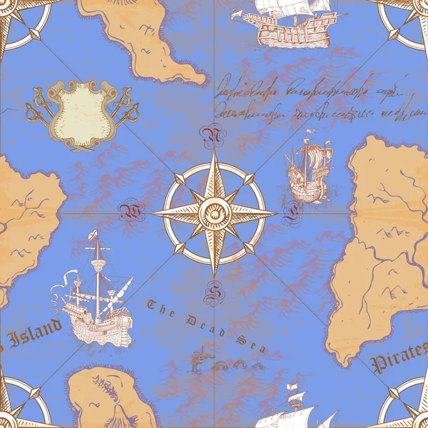 Kaptan Günlüğünün Kabartma Çiziminin Ortaçağ Denizcilik Sitilindeki Kusursuz Dokusunun Vektör — Stok Vektör