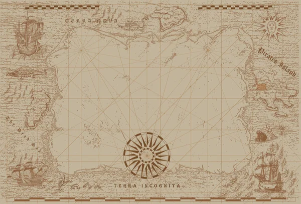 Vektorbild Der Antiken Seekarte Der Seewege Mittelalterlicher Schiffe — Stockvektor