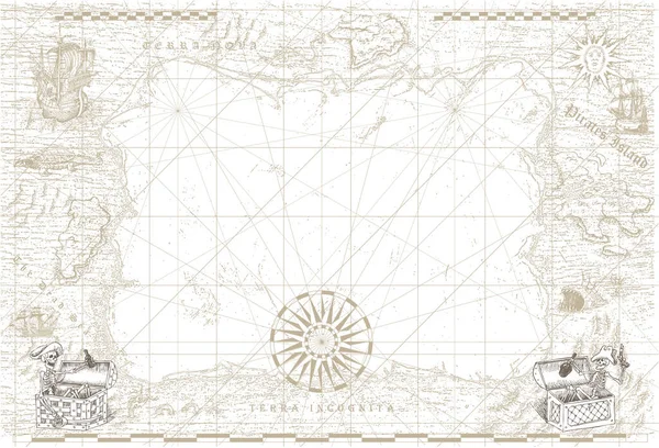 Векторное Изображение Древней Морской Карты Морских Маршрутов Средневековых Кораблей — стоковый вектор