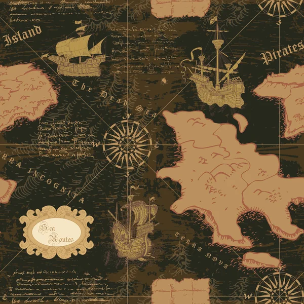 Vektorový Obraz Bezešvé Textury Stylu Středověkého Námořního Záznamu Kapitánova Deníku — Stockový vektor