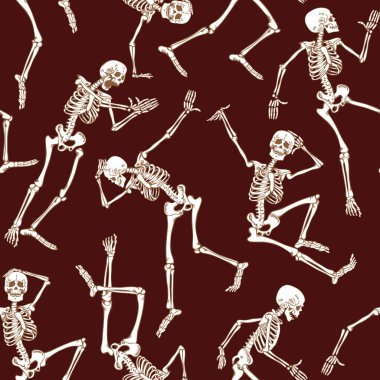 seamless texture for printing on fabric and paper dancing skeletons	