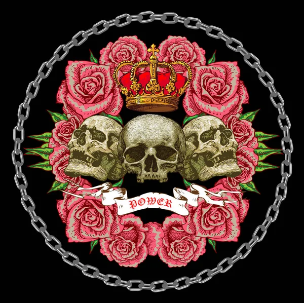 Vector Image Emblem Skulls Roses Image Royal Coat Arms Style — Vector de stock