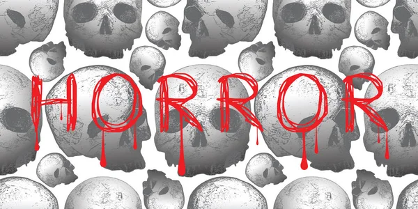 Vector Image Solid Texture Skulls Black Background Inscription Horror — Vector de stock
