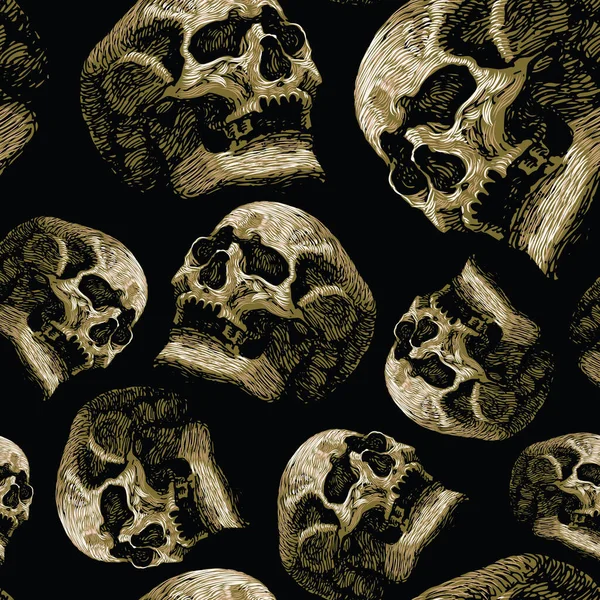 Vector Image Seamless Texture Skulls Black Background — Vector de stock