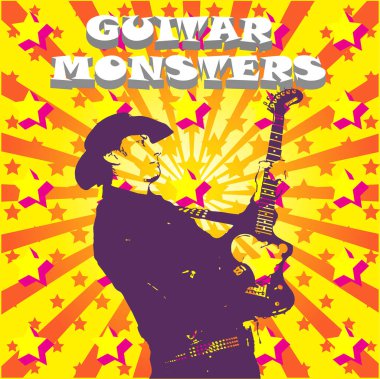 vector image of poster of american country rock music festival with guitar player playing guitar on bright textures