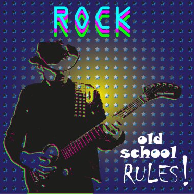 vector image of poster of american country rock music festival with guitar player playing guitar on bright textures