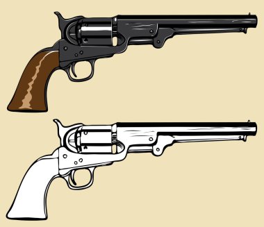 vector image of vintage revolvers made in toon style and antique engraving