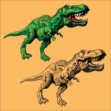 vector image of a large agressive dinosaur with a ripped mouth in the style of graphic outline toon green huge hunter