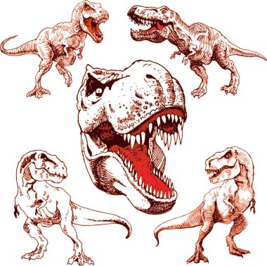 Vector image of a set of dinosaurs in the style of art outline
