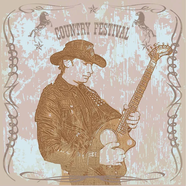 Vector Image Poster American Country Rock Music Festival Guitar Player — Vettoriale Stock