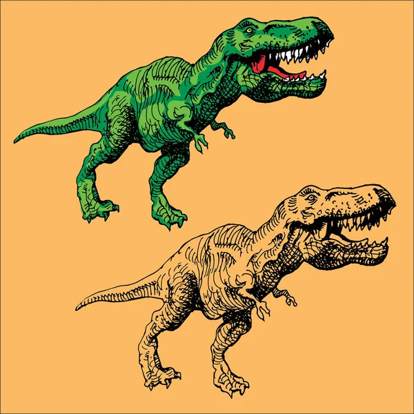 vector image of a large agressive dinosaur with a ripped mouth in the style of graphic outline toon green huge hunter