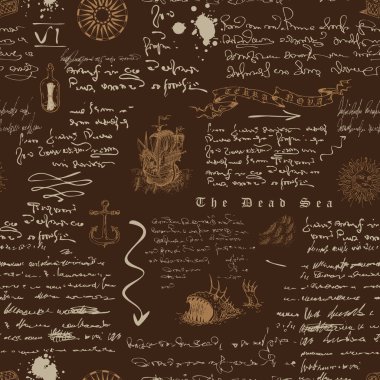 Kaptan 'ın günlüğünün kabartma çiziminin ortaçağ denizcilik sitilindeki kusursuz dokusunun vektör görüntüsü