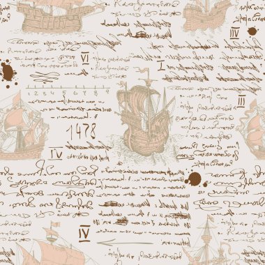 Kaptan 'ın günlüğünün kabartma çiziminin ortaçağ denizcilik sitilindeki kusursuz dokusunun vektör görüntüsü