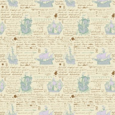 Kaptan 'ın günlüğünün kabartma çiziminin ortaçağ denizcilik sitilindeki kusursuz dokusunun vektör görüntüsü