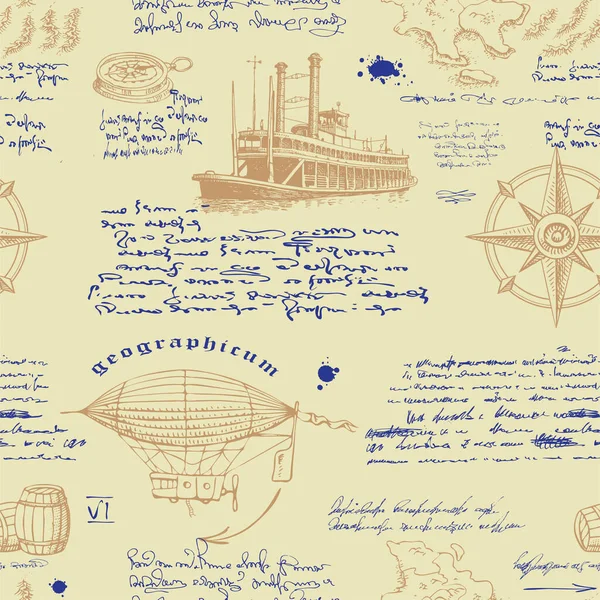 Векторное Изображение Бесшовной Текстуры Печати Ткани Бумаге Стиле Средневековой Морской — стоковый вектор