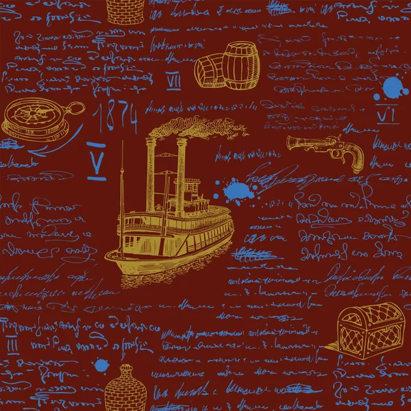 Векторне Зображення Безшовної Текстури Друку Тканині Папері Стилі Середньовічного Морського — стоковий вектор