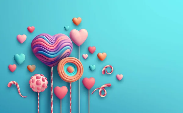 Happy Valentines Day Greeting Candy Sweets Heart Shaped Lollipops Realistic Vector de stock