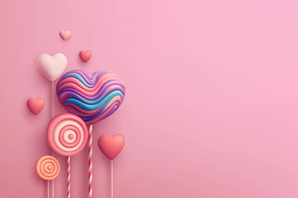 Happy Valentines Day Greeting Candy Sweets Heart Shaped Lollipops Realistic Ilustraciones de stock libres de derechos