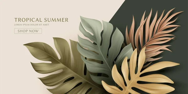 Summer Tropical Palm Leaves Design Summer Flyer Website Banner Landing Gráficos vectoriales
