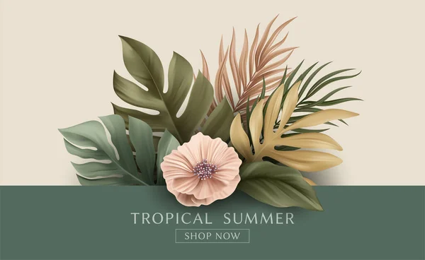 Summer Tropical Palm Leaves Design Summer Flyer Website Banner Landing Vector de stock