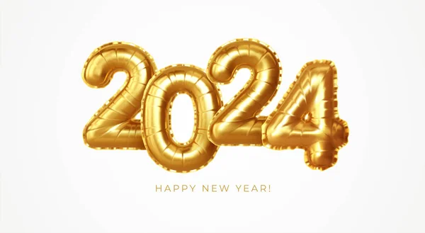 Szczęśliwego Nowego Roku 2024 Złoty Numer Balony Prezent Nagłówek Kalendarza — Wektor stockowy