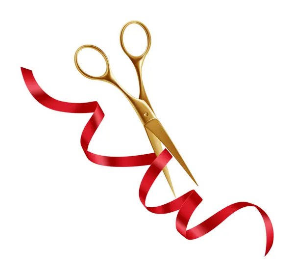 Golden Scissors Red Ribbon Grand Opening Ceremony Vector Illustration Royalty Free Stock Illustrations