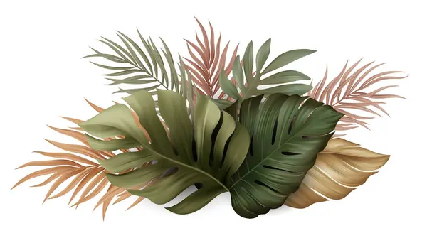 Современные Зеленые Золотые Пальмовые Листья Прозрачном Фоне Абстрактный Тропик Знамен — стоковый вектор