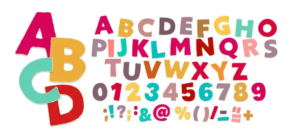 Torn Paper Bits Pieces Collage Alphabet Font Papel Grunge Corte — Vetor de Stock
