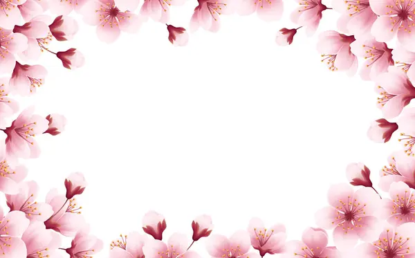 Blommande Cherry Blommor Blossom Border Realistisk Banner Med Rosa Blomma Royaltyfria Stockvektorer