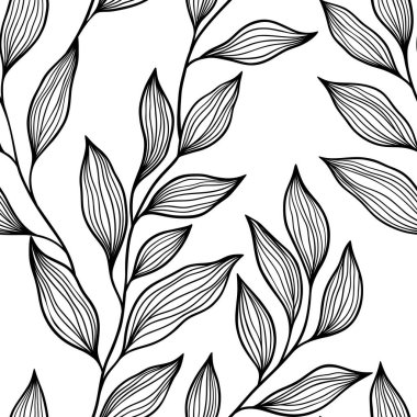 Siyah ve Beyaz El çizilmiş dalları pürüzsüz bırakır. Çiçek Yaprağı Şablonu. Vektör illüstrasyonu
