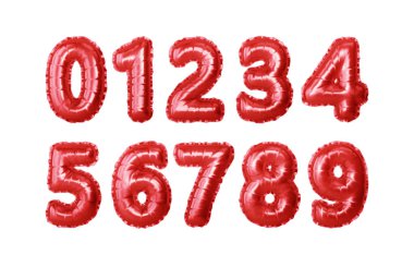 Şenlikli bir olay için çeşitli şekillerde, çeşitli şekillerde kırmızı balonlardan oluşan canlı bir çeşitlilik.