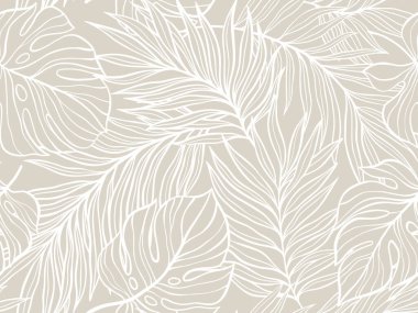 Zarif Bej Tonlarda Zarif Tasarım Projeleri İçin Kusursuz Tropikal Yapraklar Deseni